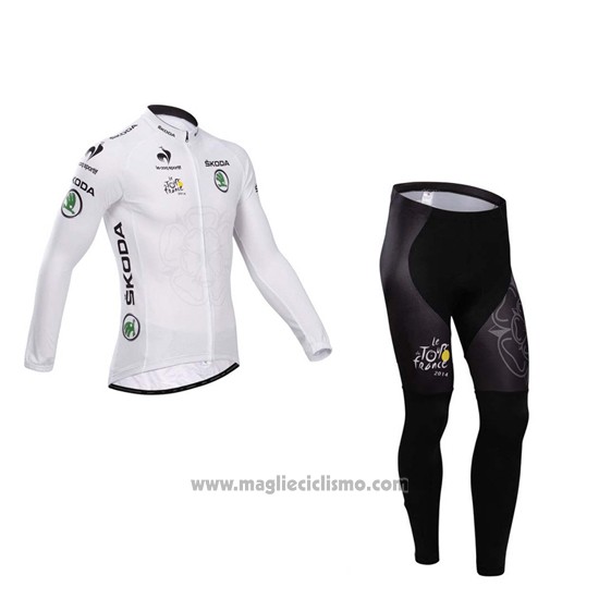 2014 Abbigliamento Ciclismo Tour de France Bianco Manica Lunga e Salopette